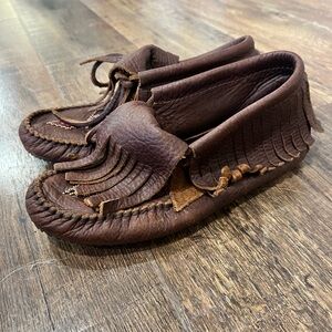 Manitobah Brown Leather Moccasins with Fringe